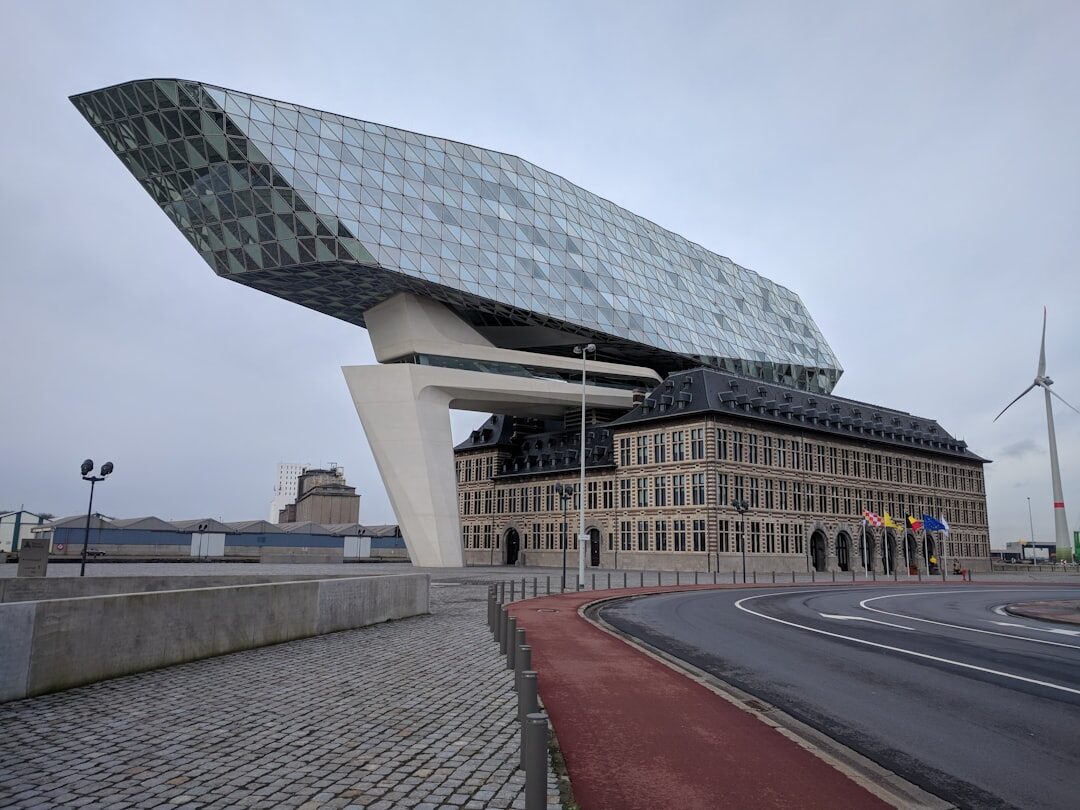 Modern television studio building exterior in Belgium